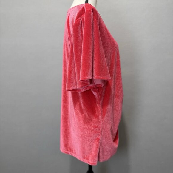 Torrid Stretch Velvet Blouse Women's 2X Pink Ruched Flutter Sleeve Top Romantic - Picture 4 of 8